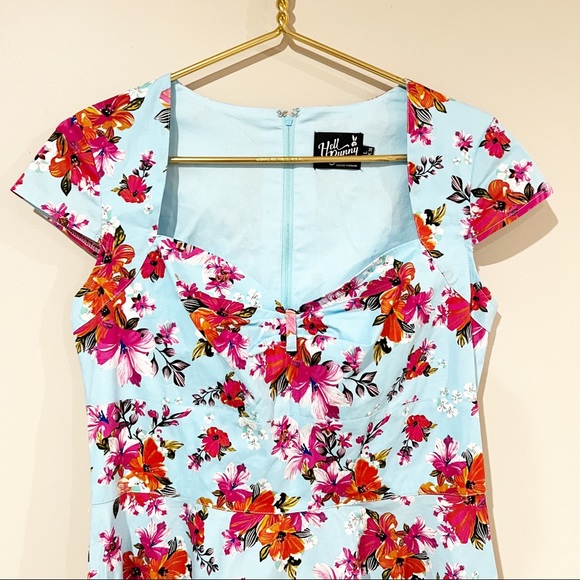 Hell Bunny Dress Vintage Inspired Tropical Floral Print Cap Sleeve Dress size L - Picture 7 of 12